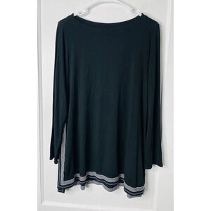 J Jill Wearever Shirt LP Black Stripe Trim Stretch Capsule Casual Side Slit Soft